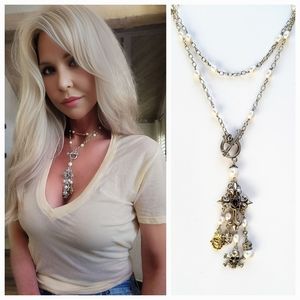 Sterling Silver Kinley White Pearl Front Toggle Cross Necklace